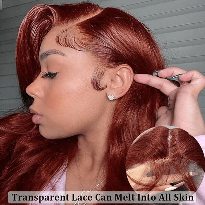 #33 Reddish Brown Color Body Wave 13x4/5x5 HD Lace Frontal Wigs Short Bob Red Brown Wig 220% Density 6 #33 Reddish Brown Color Body Wave 13x4/5x5 HD Lace Frontal Wigs Short Bob Red Brown Wig 220% Density - Image 4