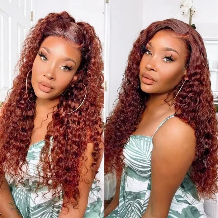 Reddish Brown 5x5/13x4 HD Lace Wig #33 Auburn Colored Deep Wave Lace Front Human Hair Wigs For Women 4 Reddish Brown 5x5/13x4 HD Lace Wig #33 Auburn Colored Deep Wave Lace Front Human Hair Wigs For Women - Image 2
