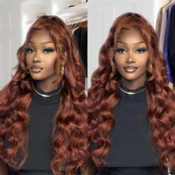 Reddish Brown Human Hair Body Wave Wigs 13X4 HD Lace Front Wigs Pre-Plucked Hairline -Ethereal Hair Shop 33bodywave