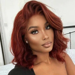#33 Reddish Brown Color Body Wave 13x4/5x5 HD Lace Frontal Wigs Short Bob Red Brown Wig 220% Density