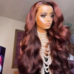 Reddish Brown Human Hair Body Wave Wigs 13X4 HD Lace Front Wigs Pre-Plucked Hairline -Ethereal Hair Shop 33bodywavelacewigs 1