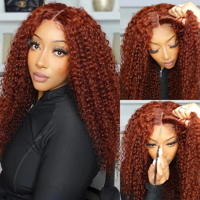 Reddish Brown Curly Glueless Wig Pre-plucked 8x5 Pre Cut HD Lace Wig Quick & Easy 3 Reddish Brown Curly Glueless Wig Pre-plucked 8x5 Pre Cut HD Lace Wig Quick & Easy