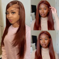 #33 Red Brown Auburn Colored Straight Lace Front Wig 13x4 13x6 HD Transparent Lace Frontal Wigs -Ethereal Hair Shop 33straight 2