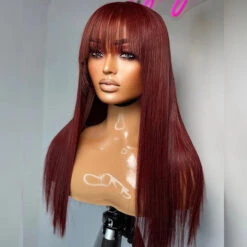 Reddish Brown Straight 13x4 Lace Front Wig With Bangs Machine Made Human Hair Wig Easy To Go -Ethereal Hair Shop 33straight 5