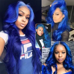 Long Soft Hair Blue Body Wave Wig For Women HD Lace Front Wig Human Hair For Cosplay -Ethereal Hair Shop 342