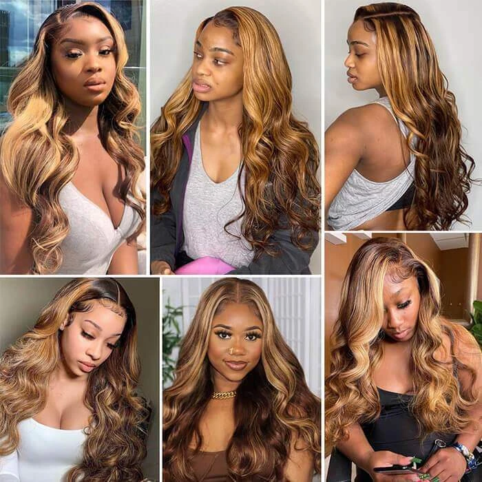 4/27 Honey Blonde Highlight Body Wave HD Lace Front Human Hair Wigs Free Part 9 4/27 Honey Blonde Highlight Body Wave HD Lace Front Human Hair Wigs Free Part - Image 7