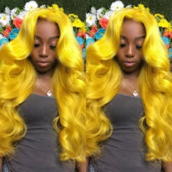 Yellow Colored Human Hair Wig HD Lace Front Wigs Invisible Glueless Cosplay Wig For Women -Ethereal Hair Shop 351 6d3c079e 5c26 4586 833a c80d8bc6b664