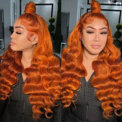 Ginger Orange Colored Invisible-Pull String 360 Lace Frontal Wigs Glueless HD Lace Human Hair Wigs -Ethereal Hair Shop 360 ginger lace wigs 1