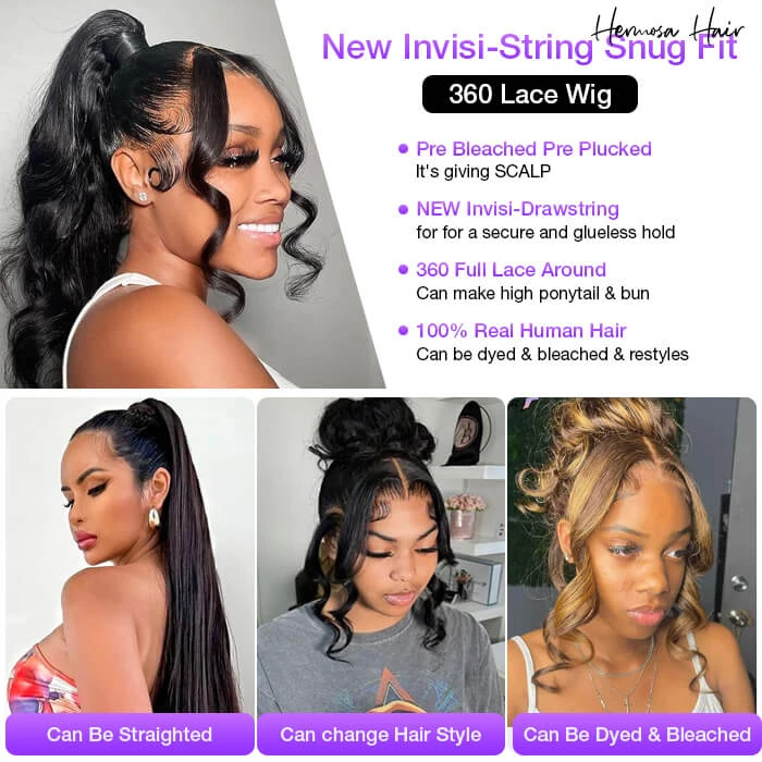 Body Wave Invisi-Pull String Snug Fit 360 HD Lace Frontal Glueless Wig With Pre Bleached Knots 10 Body Wave Invisi-Pull String Snug Fit 360 HD Lace Frontal Glueless Wig With Pre Bleached Knots - Image 8