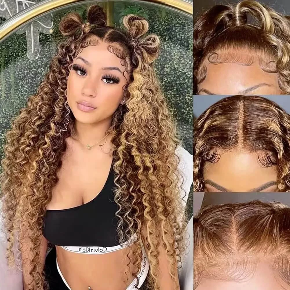 Highlights Pre Plucked 360 Transparent Lace Frontal Wig Straight Deep Wave Human Hair Wigs 10 Highlights Pre Plucked 360 Transparent Lace Frontal Wig Straight Deep Wave Human Hair Wigs - Image 8