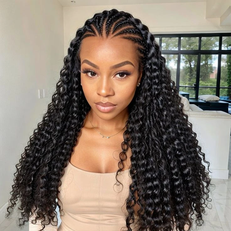 Pre Braided Curly Wig Glueless13x6 Full HD Lace Frontal Wigs With Pre Bleached Knots Ready & Go Wigs 3 Pre Braided Curly Wig Glueless13x6 Full HD Lace Frontal Wigs With Pre Bleached Knots Ready & Go Wigs