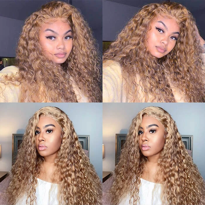 Water Wave Honey Blonde 13*4 13*6 HD Transparent Lace Frontal Wigs #27 Colored Human Hair Wig For Women 7 Water Wave Honey Blonde 13*4 13*6 HD Transparent Lace Frontal Wigs #27 Colored Human Hair Wig For Women - Image 5