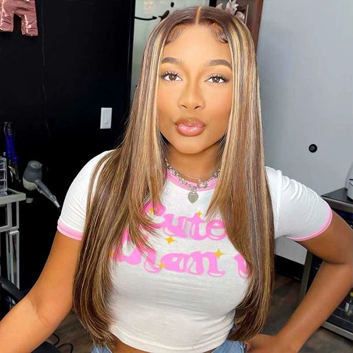 Hermosa Layered Cut 4/27 Highlight 13x4 Transparent Lace Wigs Straight Human Hair Wigs 3 Hermosa Layered Cut 4/27 Highlight 13x4 Transparent Lace Wigs Straight Human Hair Wigs