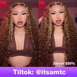 Highlight Deep Wave Ready & Go Glueless Wig 8*5 Pre Cut Lace Closure Wigs #P4/27 Color -Ethereal Hair Shop 4 27 highlight deep wave pre cut lace wig