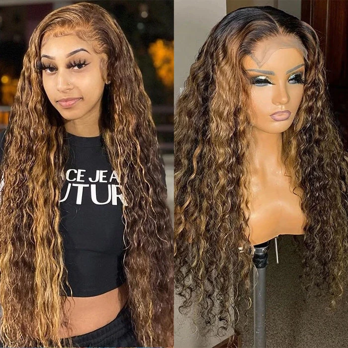 Highlight Water Wave Lace Frontal Human Hair Wigs #4/27 Color Brazilian Pre-plucked Lace Wig 7 Highlight Water Wave Lace Frontal Human Hair Wigs #4/27 Color Brazilian Pre-plucked Lace Wig - Image 5