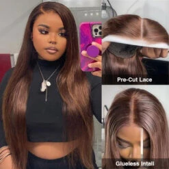 Chocolate Brown Color Put On Go® Glueless Wig Pre Cut 8x5 HD Lace Human Hair Wigs For Women 17 Chocolate Brown Color Put On Go® Glueless Wig Pre Cut 8x5 HD Lace Human Hair Wigs For Women -Ethereal Hair Shop 4 body wave pre cut lace wig 18 76322de3 7297 432d af23 9f028ae3a357