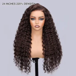#4 Chocolate Brown Wig Deep Wave 13x6 HD Transparent Lace Frontal Wigs Pre-Colored Human Hair Wigs -Ethereal Hair Shop 4 chocolate brown hd lace wig 4