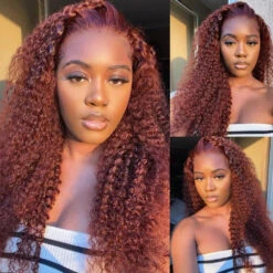 Curly Human Hair Wigs #33 Red Brown Auburn Colored Wig 13*4 5*5 HD Transparent Lace Front Wigs -Ethereal Hair Shop 40inch Reddish Brown 13x4Deep Curly Lace Front Wig Copper Red HD 360 Full Lace Frontal Human jpg