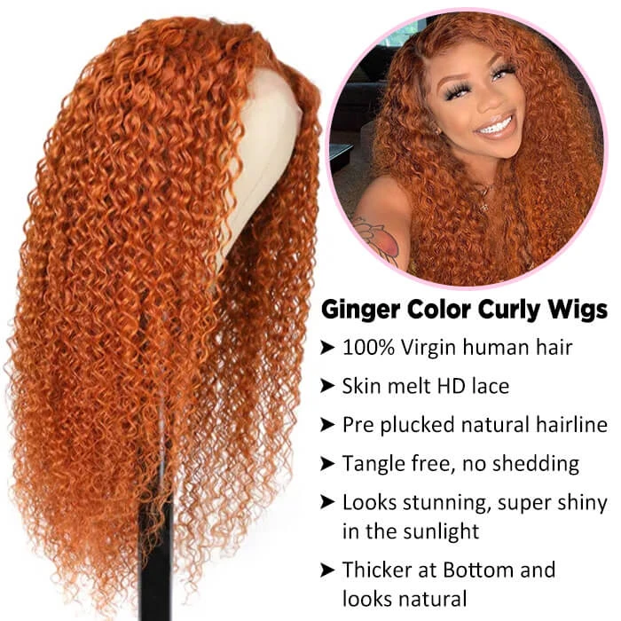 Ginger Curly Wig 13x4 HD Lace Front Wigs Colored Human Hair Lace Front Wigs With Pre Plucked 8 Ginger Curly Wig 13x4 HD Lace Front Wigs Colored Human Hair Lace Front Wigs With Pre Plucked - Image 6