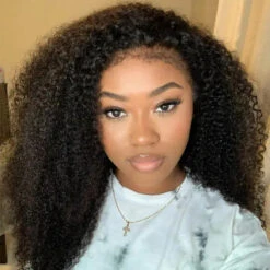4C Kinky Edge Hairline Afro Kinky Curly Wigs Pre Cut 8x5 HD Lace Human Hair Glueless Wig Pre Bleached -Ethereal Hair Shop 4C Hybrid Hairline Afro Kinky Curly Wigs 1