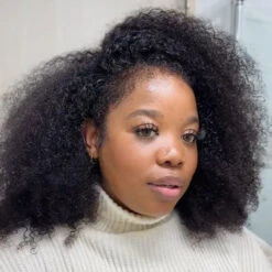 4C Kinky Edge Hairline Afro Kinky Curly Wigs Pre Cut 8x5 HD Lace Human Hair Glueless Wig Pre Bleached -Ethereal Hair Shop 4C Hybrid Hairline Afro Kinky Curly Wigs 11