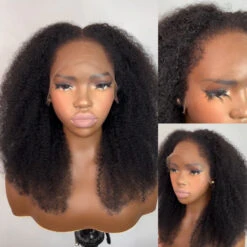 4C Kinky Edge Hairline Afro Kinky Curly Wigs Pre Cut 8x5 HD Lace Human Hair Glueless Wig Pre Bleached -Ethereal Hair Shop 4C Hybrid Hairline Afro Kinky Curly Wigs 5