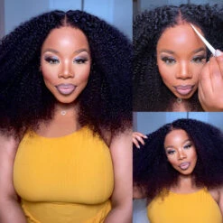 4C Kinky Edge Hairline Afro Kinky Curly Wigs Pre Cut 8x5 HD Lace Human Hair Glueless Wig Pre Bleached -Ethereal Hair Shop 4C Hybrid Hairline Afro Kinky Curly Wigs 6