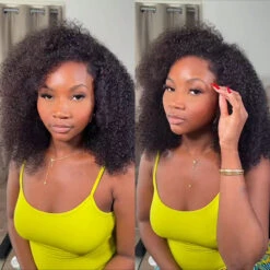 4C Kinky Edge Hairline Afro Kinky Curly Wigs Pre Cut 8x5 HD Lace Human Hair Glueless Wig Pre Bleached -Ethereal Hair Shop 4C Hybrid Hairline Afro Kinky Curly Wigs 7