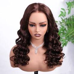 #4 Chocolate Brown Retro Glam Waves Glueless Wig 8x5 Closure HD Lace Pre Plucked Hairline Ready To Go -Ethereal Hair Shop 4LOOSEWAVE 3