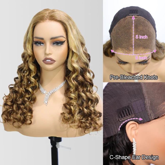 P4/27 Color Highlight Retro Glam Waves Wig 8x5 Lace Wear Go Glueless Wig Pre Plucked Natural Hairline 9 P4/27 Color Highlight Retro Glam Waves Wig 8x5 Lace Wear Go Glueless Wig Pre Plucked Natural Hairline - Image 7