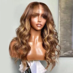4/27 Honey Blond Highlight Body Wave Wig With Bangs Full Machinemade Wig/13x4/4x4 HD Lace Front Human Hair Wigs 12 4/27 Honey Blond Highlight Body Wave Wig With Bangs Full Machinemade Wig/13x4/4x4 HD Lace Front Human Hair Wigs -Ethereal Hair Shop 4 27bodywave 4