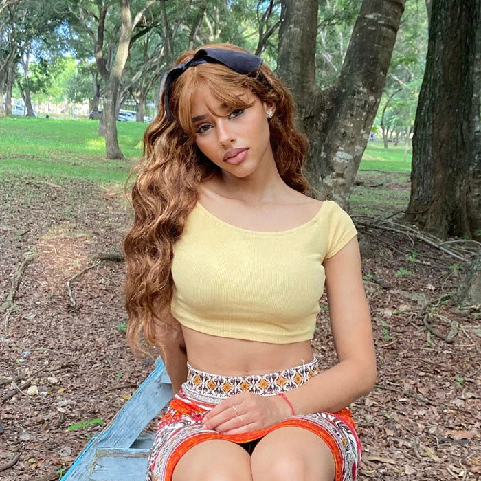 4/27 Honey Blond Highlight Body Wave Wig With Bangs Full Machinemade Wig/13x4/4x4 HD Lace Front Human Hair Wigs 4 4/27 Honey Blond Highlight Body Wave Wig With Bangs Full Machinemade Wig/13x4/4x4 HD Lace Front Human Hair Wigs - Image 2
