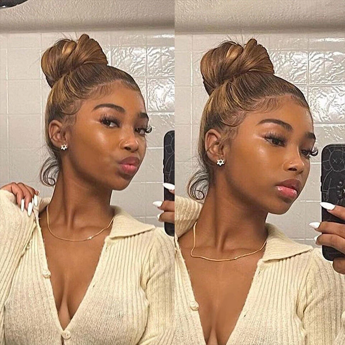 Highlights Pre Plucked 360 Transparent Lace Frontal Wig Straight Deep Wave Human Hair Wigs 4 Highlights Pre Plucked 360 Transparent Lace Frontal Wig Straight Deep Wave Human Hair Wigs - Image 2