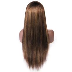 4/27 Honey Blond Highlight Straight Human Hair Wig With Bangs Virgin Human Hair Lace Front Wigs -Ethereal Hair Shop 4 27straight 4