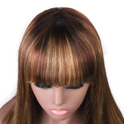 4/27 Honey Blond Highlight Straight Human Hair Wig With Bangs Virgin Human Hair Lace Front Wigs -Ethereal Hair Shop 4 27straight 6