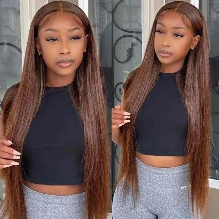 #4 Chocolate Brown Color Glueless Ready & Go Wig 8*5 Pre Cut HD Lace Closure Wigs 6 #4 Chocolate Brown Color Glueless Ready & Go Wig 8*5 Pre Cut HD Lace Closure Wigs - Image 4