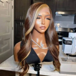 Brown Hair With Honey Blonde Highlight Streaks Wigs Straight & Body Wave 13x4 HD Lace Front Human Hair 13 Brown Hair With Honey Blonde Highlight Streaks Wigs Straight & Body Wave 13x4 HD Lace Front Human Hair -Ethereal Hair Shop 4 8