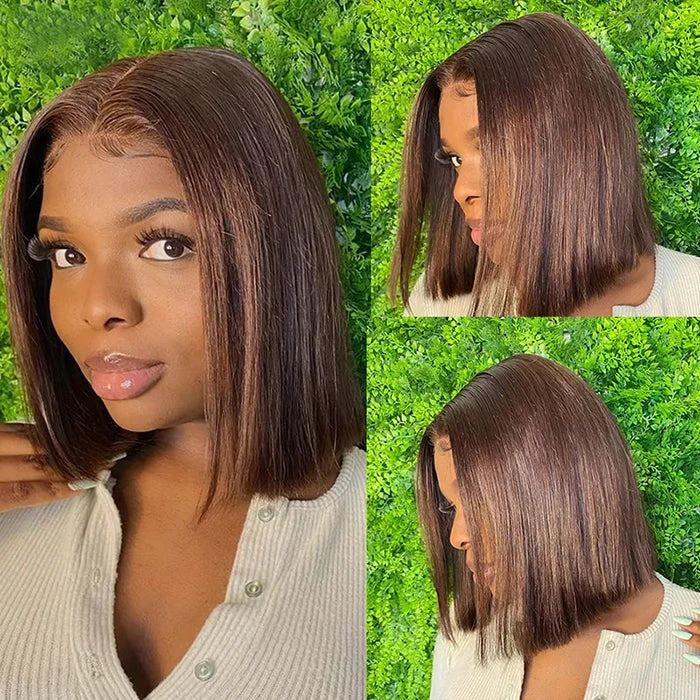 #4 Chocolate Brown Short Straight Bob 13x4/13x6 Lace Front Human Hair Wig 7 #4 Chocolate Brown Short Straight Bob 13x4/13x6 Lace Front Human Hair Wig - Image 5
