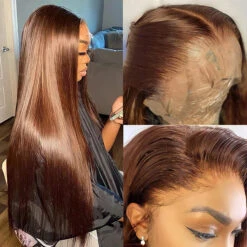 #4 Brown Wig Straight & Body Wave Natural Human Hair Wig Colored Lace Front Wigs -Ethereal Hair Shop 4 Chocolate Brown Ready Go Glueless Wig 10