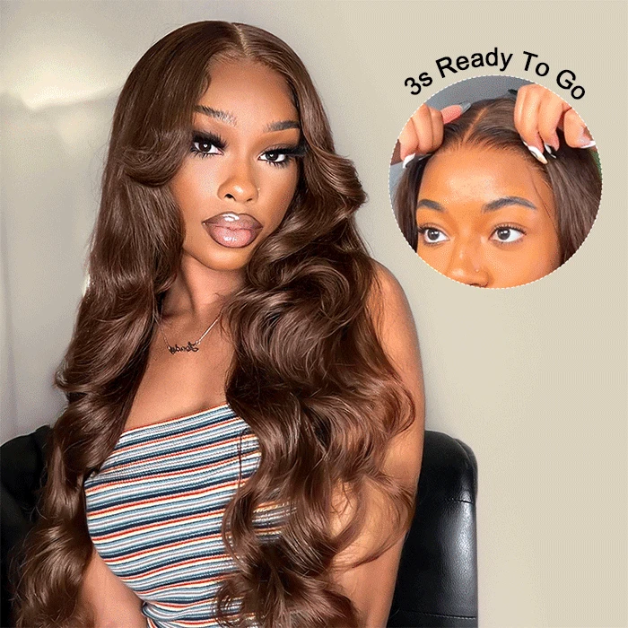 Chocolate Brown Color Put On Go® Glueless Wig Pre Cut 8x5 HD Lace Human Hair Wigs For Women 3 Chocolate Brown Color Put On Go® Glueless Wig Pre Cut 8x5 HD Lace Human Hair Wigs For Women