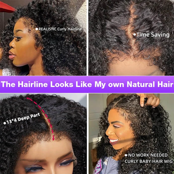 4C Edges Hairline Wig Transparent 13x4 HD Lace Pre-Plucked Curly Human Hair Wig With Curly Baby Hair 6 4C Edges Hairline Wig Transparent 13x4 HD Lace Pre-Plucked Curly Human Hair Wig With Curly Baby Hair - Image 4