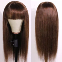 #4 Chocolate Brown Straight Wig With Bangs Glueless Top 2x4 Lace Wig With Bangs -Ethereal Hair Shop 4straight 5