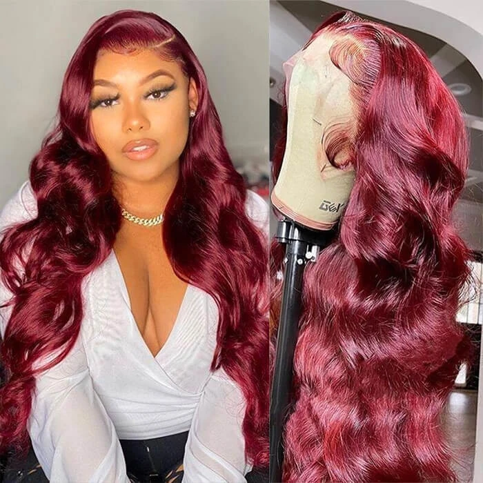 13x6 HD Lace Front Wig Human Hair Wigs 99J Burgundy Pre-Plucked Remy Human Hair Deep Part Wigs 7 13x6 HD Lace Front Wig Human Hair Wigs 99J Burgundy Pre-Plucked Remy Human Hair Deep Part Wigs - Image 5