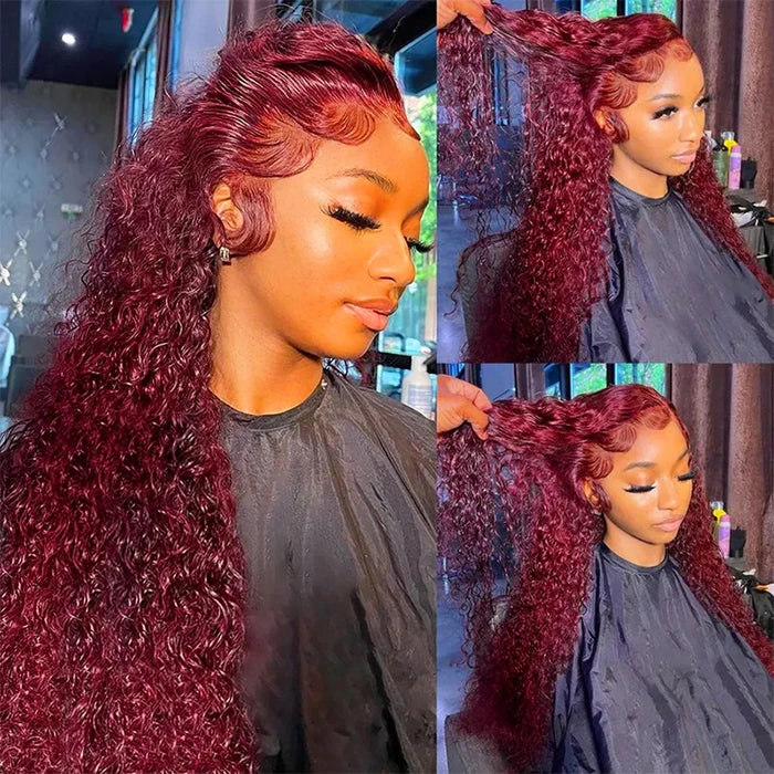 99J Burgundy Color 13x4 HD Lace Front Wigs Pre Plucked Long Curly Virgin Human Hair Wigs 4 99J Burgundy Color 13x4 HD Lace Front Wigs Pre Plucked Long Curly Virgin Human Hair Wigs - Image 2