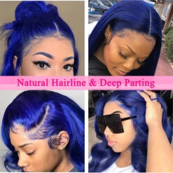 Blue Color 13x4 HD Lace Front Wigs Pre-Plucked Brazilian Remy Straight Human Hair Wigs For Women -Ethereal Hair Shop 615