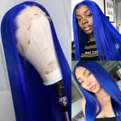 Blue Color 13x4 HD Lace Front Wigs Pre-Plucked Brazilian Remy Straight Human Hair Wigs For Women -Ethereal Hair Shop 618
