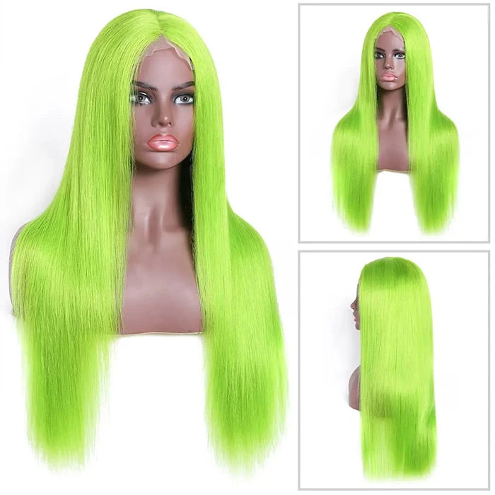 13X4 HD Lace Wigs Long Straight Hair Green Color Wigs For Fashion Women With Natural Hairline 4 13X4 HD Lace Wigs Long Straight Hair Green Color Wigs For Fashion Women With Natural Hairline - Image 2