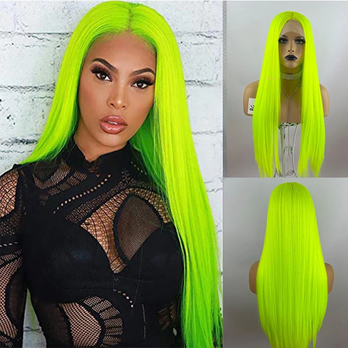 13X4 HD Lace Wigs Long Straight Hair Green Color Wigs For Fashion Women With Natural Hairline 3 13X4 HD Lace Wigs Long Straight Hair Green Color Wigs For Fashion Women With Natural Hairline