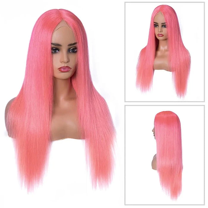 13x4 HD Lace Frontal Human Hair Wigs Straight Pink Color Wig For Women Pre Plucked Bleached Knots 9 13x4 HD Lace Frontal Human Hair Wigs Straight Pink Color Wig For Women Pre Plucked Bleached Knots - Image 7