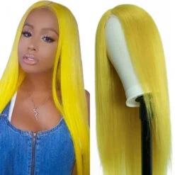 Yellow Colored Human Hair Wig HD Lace Front Wigs Invisible Glueless Cosplay Wig For Women -Ethereal Hair Shop 648
